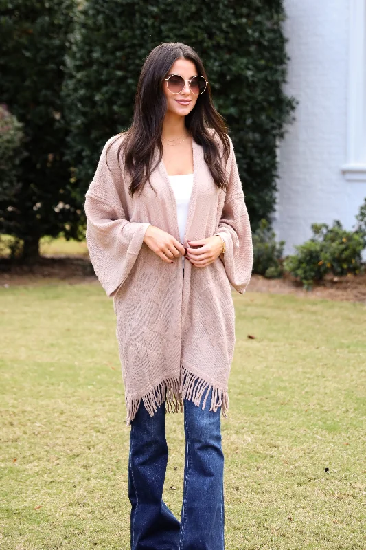 Super Bargain Cozy Inclination Beige Fringe Shawl - DOORBUSTER