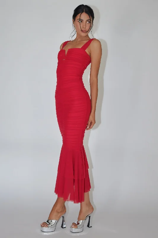 Sale Event Nadia Ruched Fishtail Maxi Dress Red