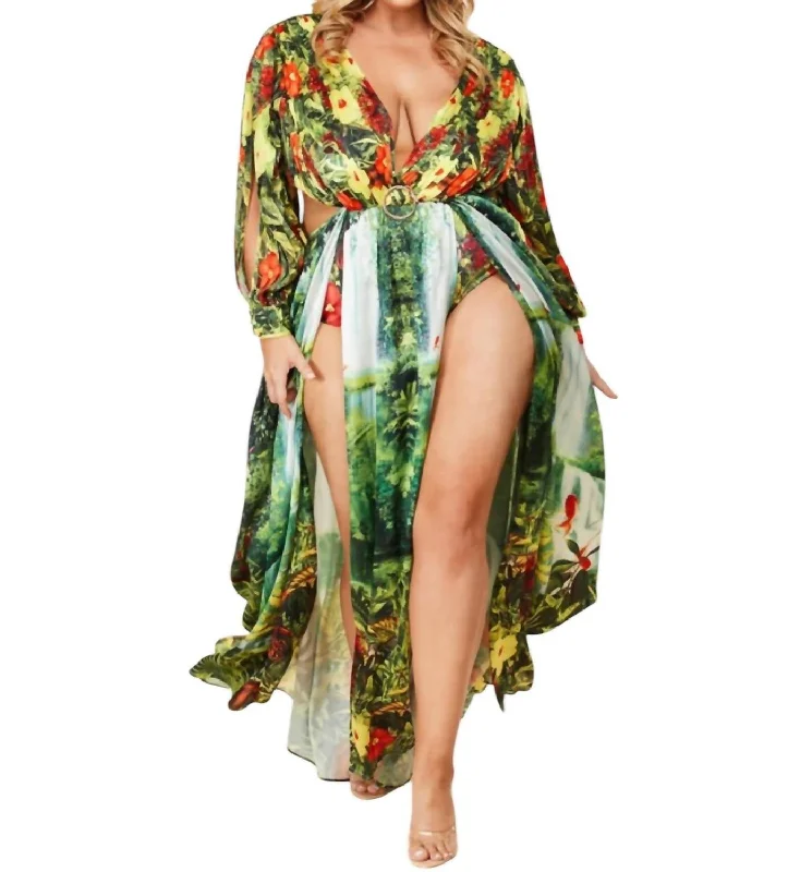 Lowest Price Waterfalls Maxi Resort Dress In Green Multi