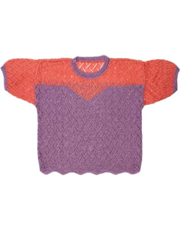Clearance Items VINTAGE Womens Short Sleeve Crew Neck Jumper Sweater UK 14 Large Purple