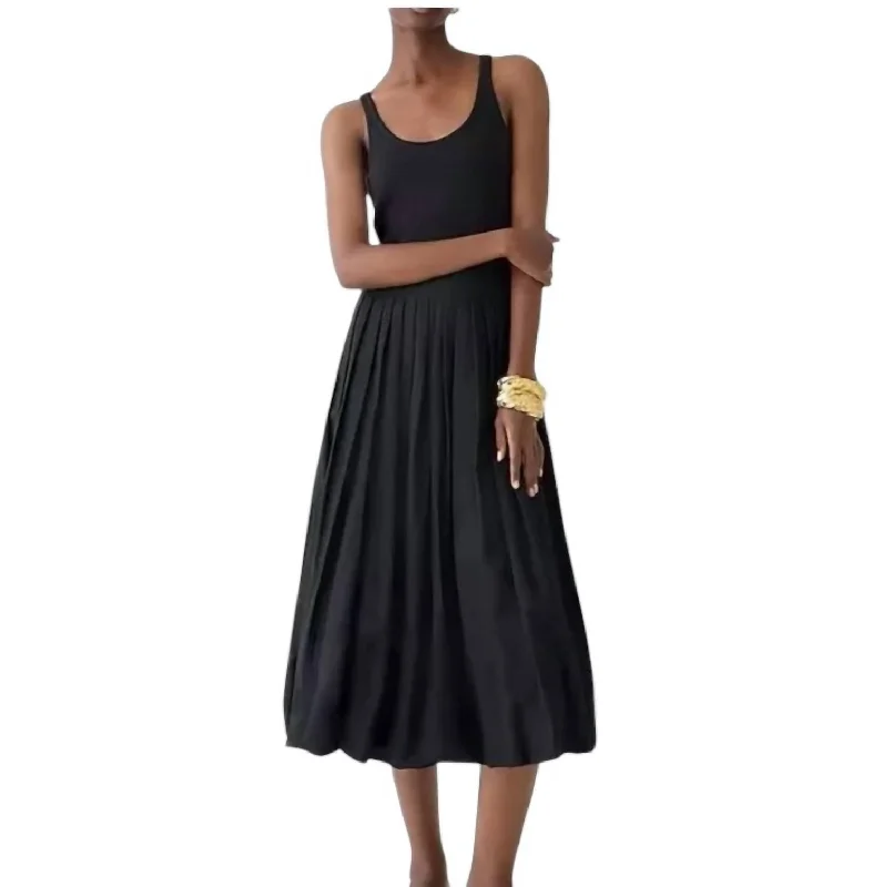 Price Slash Fitted Tank Dress With Poplin Bubble Skirt In Black