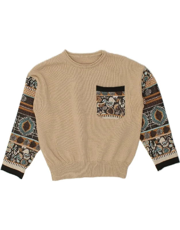 Huge Discounts SHEIN Womens Abstract Pattern Boat Neck Jumper Sweater UK 10 Small Beige