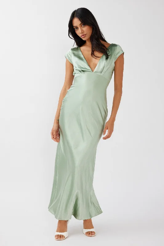 Final Sale Lucinda V-Neck Twist Back Midi Dress Sage