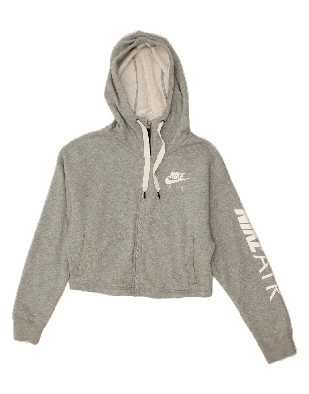 Today's Special NIKE Womens Crop Graphic Zip Hoodie Sweater UK 10 Small Grey Cotton