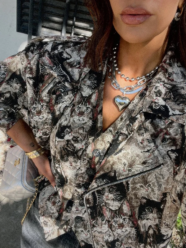 Overstock Crazy Cat Lady Jacquard Moto Jacket