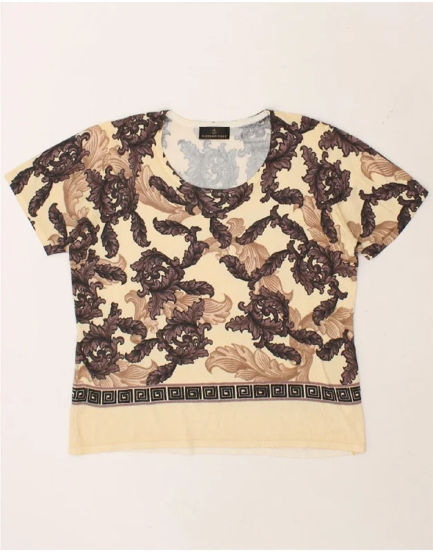 Best Seller VINTAGE Womens Short Sleeve Crew Neck Jumper Sweater IT 48 XL Beige Floral