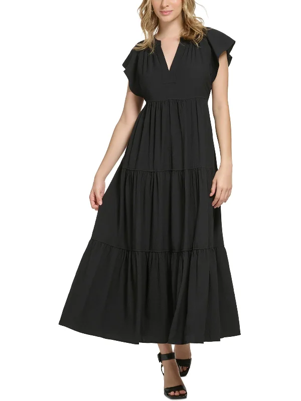 Year-End Sale Womens Textured Tiered Maxi Dress