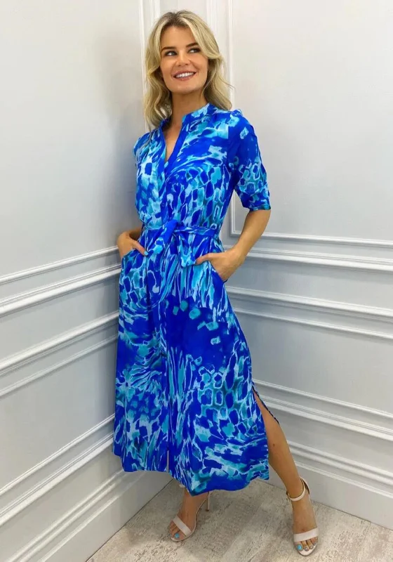 Price Drop Kate & Pippa Capri Mandarin Neck Maxi Dress, Royal Blue & Aqua