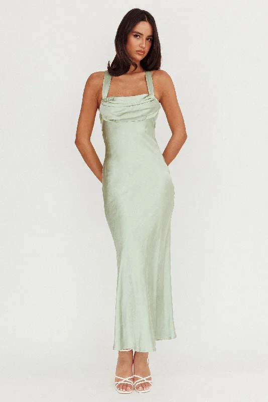 Weekend Flash Sale Favorite Part Crossover Back Satin Maxi Dress Sage