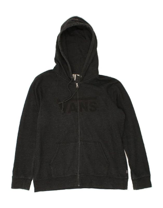 Shop and Save VANS Womens Graphic Zip Hoodie Sweater UK 14 Large Grey Cotton