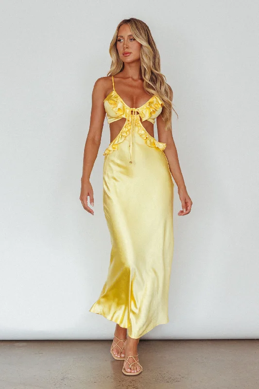 Clearance Sale Stole My Heart Frill Trim Maxi Dress Yellow