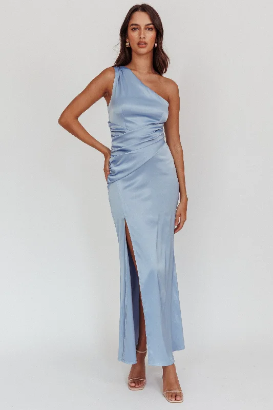 Hot Deal Taniesha One-Shoulder Gathered Maxi Dress Steel Blue
