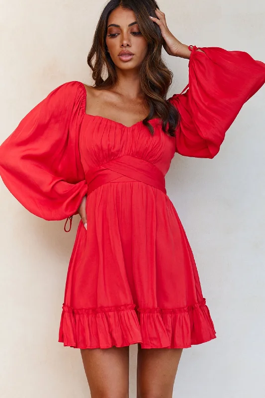 Lowest Price Linka On Or Off-Shoulder Long Sleeve Tie-Back Dress Red
