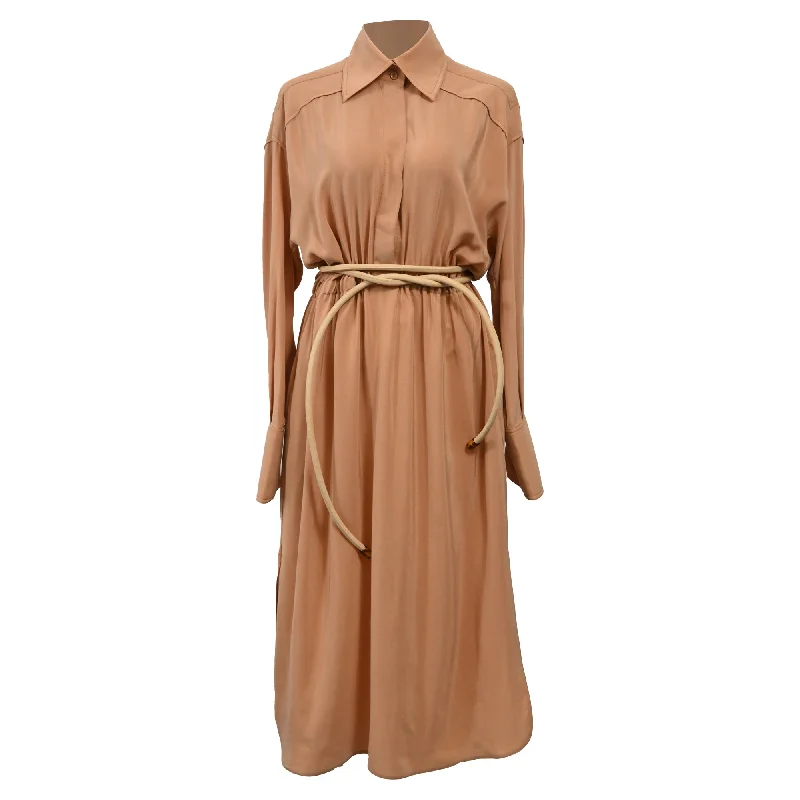Limited Edition Fendi Crêpe De Chine Shirt Dress In Nude Silk
