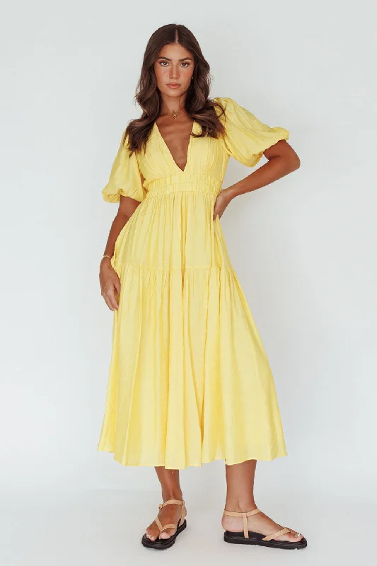 Super Bargain Summer Land V-Neckline Midi Dress Butter