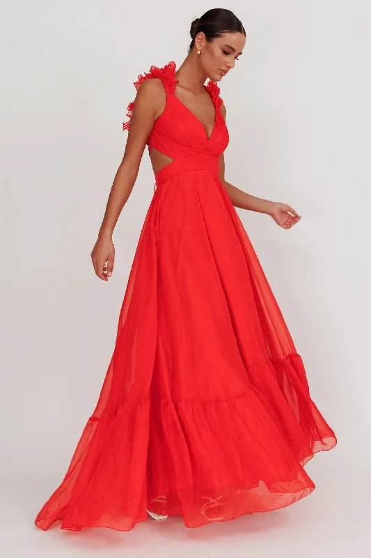 Today Only Bellamy Lace-Up Back Ruffle Maxi Dress Red