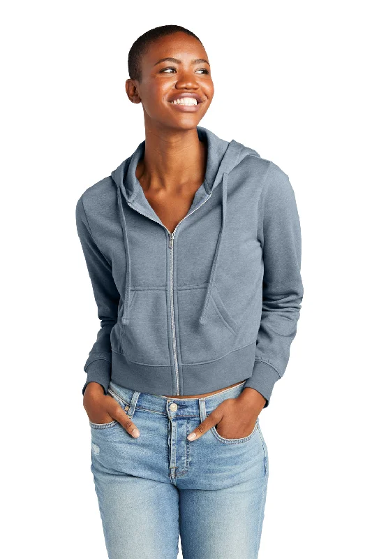 Reduced Prices District Womens V.I.T. Fleece Full Zip Hooded Sweatshirt Hoodie w/ Pockets - Heather Flint Blue