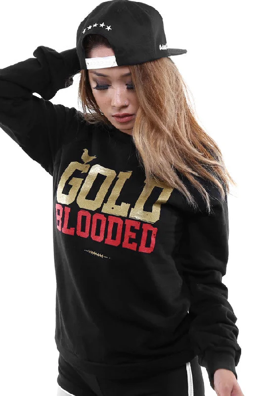 Shop and Save Gold Blooded (Women's Black/Red Crewneck Sweatshirt)