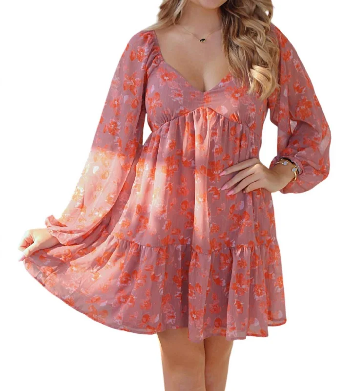 Deep Discounts Floral Baby Doll Dress In Mauve