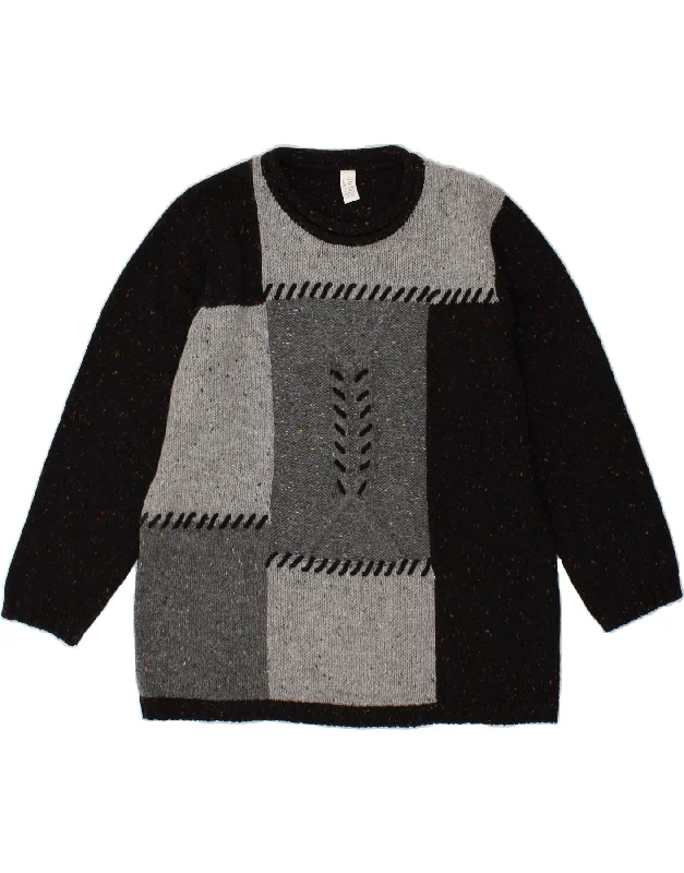 Deal of the Day VINTAGE Womens Crew Neck Jumper Sweater UK 18/20 XL Black Flecked Acrylic