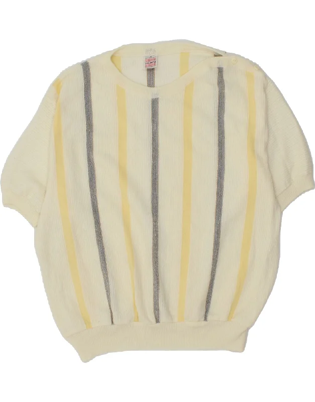 Deal Alert VINTAGE Womens Short Sleeve Boat Neck Jumper Sweater IT 50 XL Off White