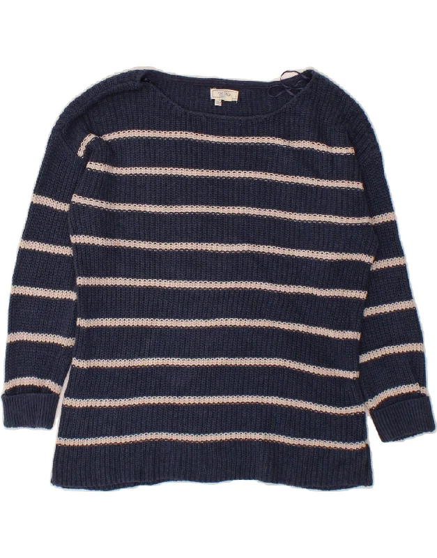 Year-End Sale FAT FACE Womens Boat Neck Jumper Sweater UK 8 Small Navy Blue Striped