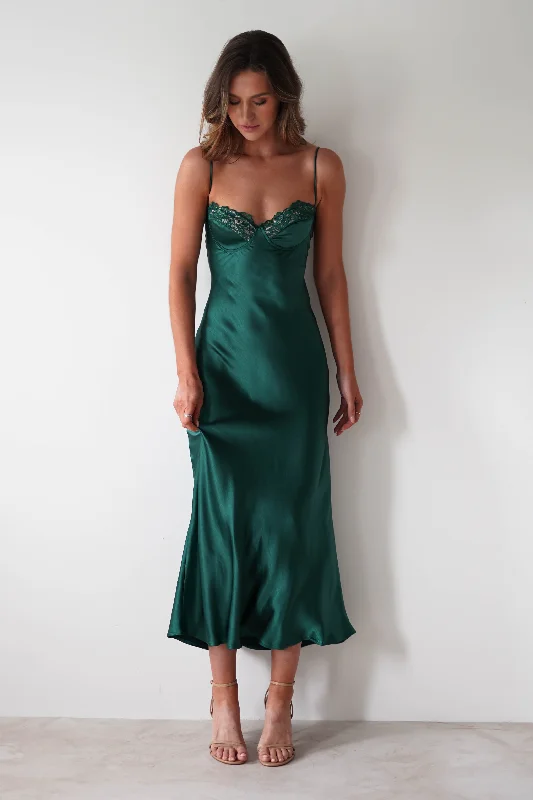 Super Bargain Ricci Soft Satin Maxi Dress | Forest Green