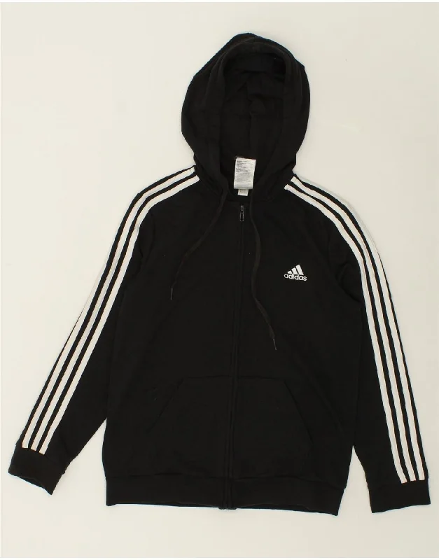 Special Promotion ADIDAS Womens Zip Hoodie Sweater UK 12/14 Medium Black Cotton