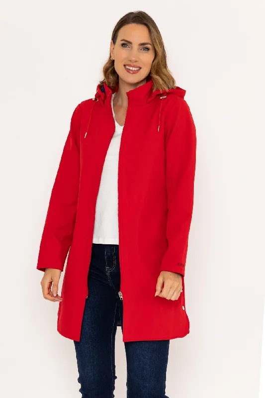 Midnight Madness Hooded Soft Shell Rain Jacket in Red