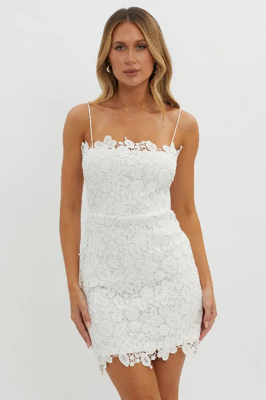 Price Break Reinhart Cami Strap Crochet Lace Dress White