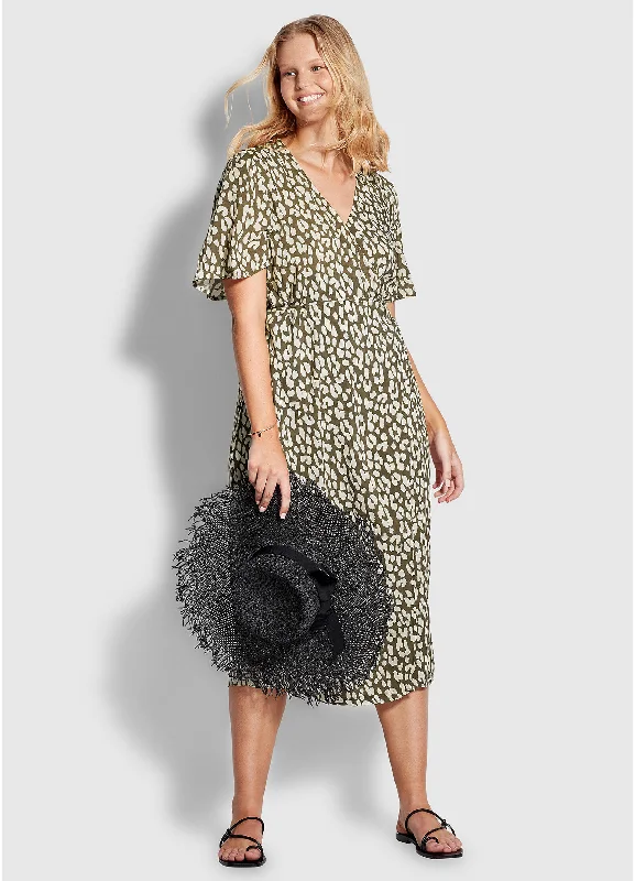 Discount Mania Leopard Wrap Maxi Dress - Khaki