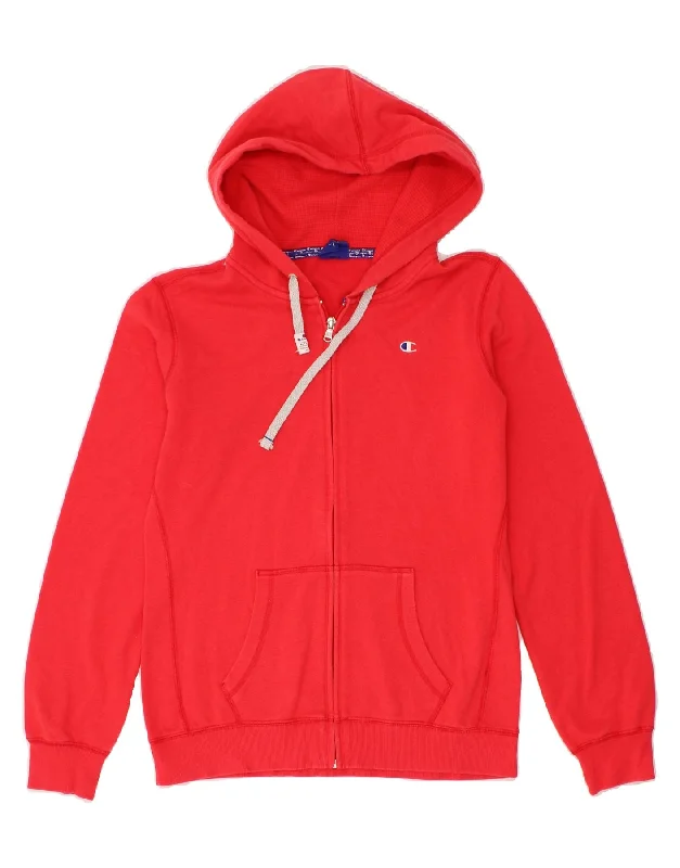 Discount Days CHAMPION Womens Zip Hoodie Sweater UK 16 Large Red Cotton