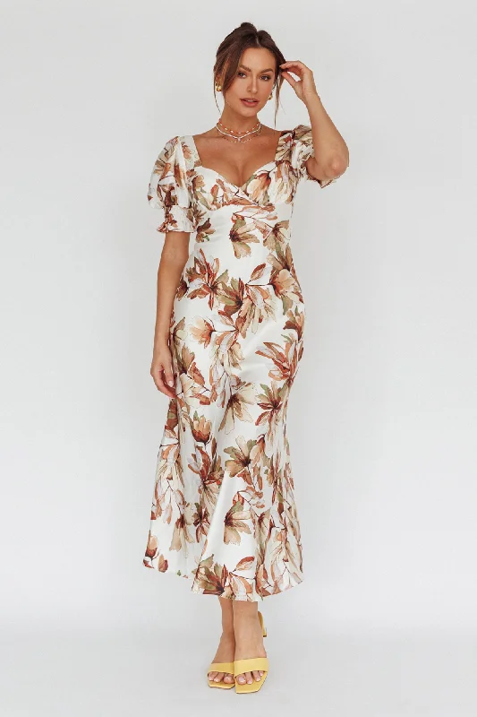 Weekend Flash Sale Brigita Tied Back Midi Dress Floral Brown