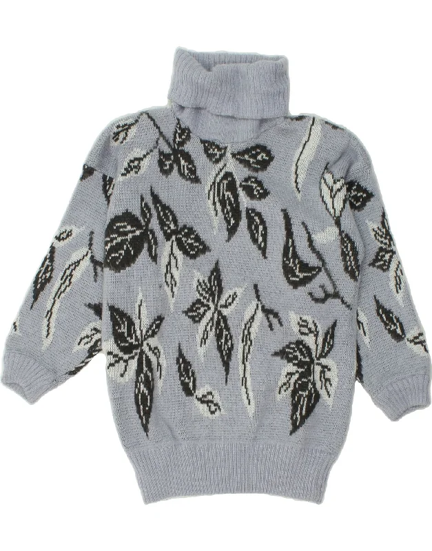 Savings Bonanza VINTAGE Womens Longline Roll Neck Jumper Sweater UK 18 XL Blue Floral Savings Bonanza VINTAGE Womens Longline Roll Neck Jumper Sweater UK 18 XL Blue Floral
