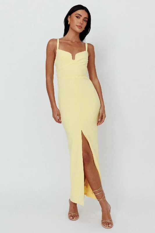 Sneak Peek Sale Love To Love Front Split Maxi Dress Lemon