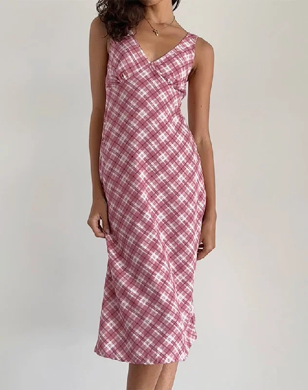 Clearance Event Liva Midi Dress in Pink Tartan