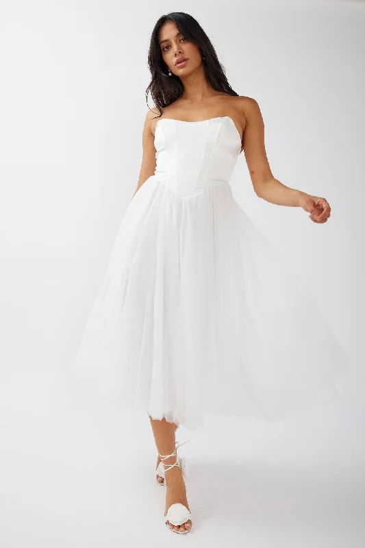 Blowout Deals Rosemary Tulle Bustier Midi Dress White