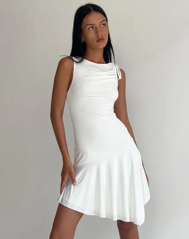 Savings Event Chaya Waterfall Hem Mini Dress in Slinky Ivory