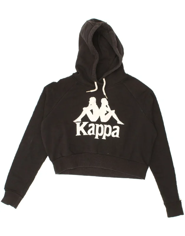 Price Drop KAPPA Womens Crop Graphic Hoodie Jumper UK 16 Large Black Cotton