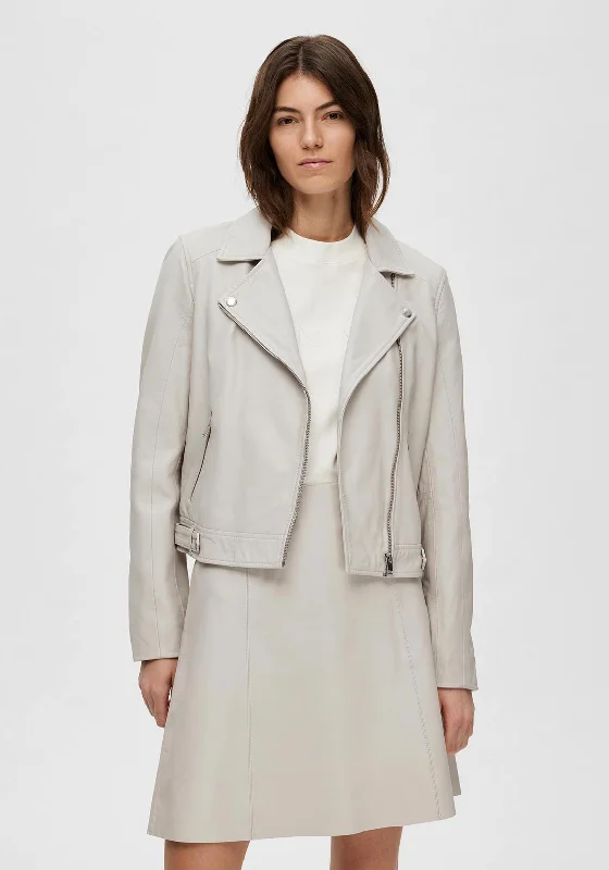 Price Drop Selected Femme Katie Leather Jacket, Egret