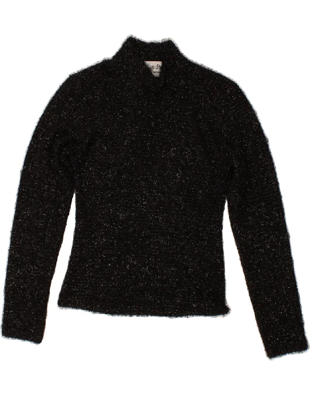 Weekend Deal VINTAGE Womens Crop Turtle Neck Jumper Sweater UK 4 XS Black