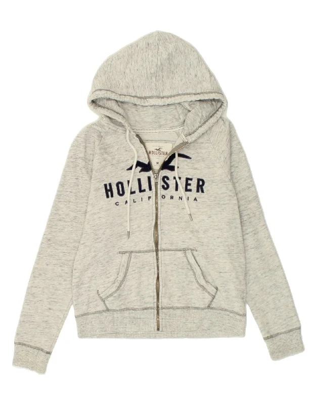 TIME-Limited Offer HOLLISTER Womens Graphic Zip Hoodie Sweater UK 14 Medium Grey Flecked