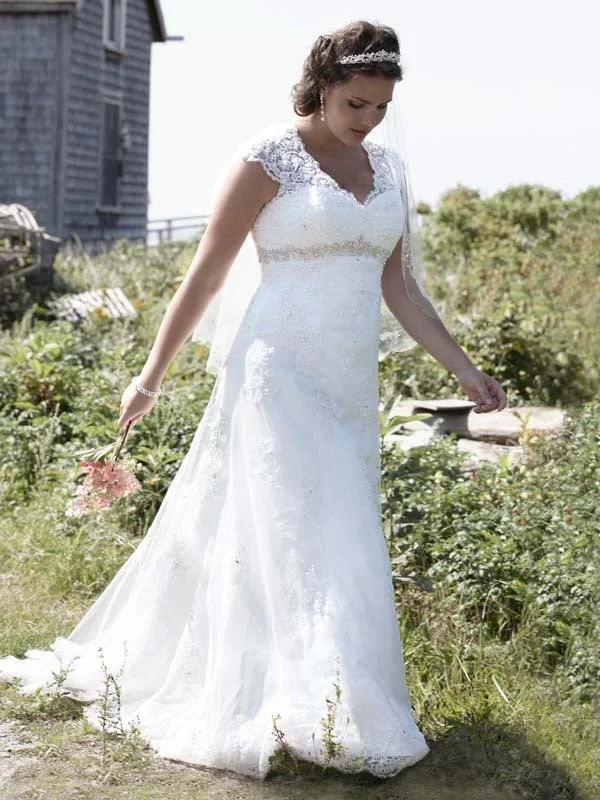 Friends and Family Sale David's Bridal Cap Sleeve Lace Over Satin Plus Size Wedding Dress