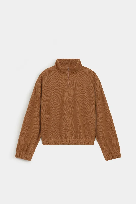 Clearance Items Cropped Mock Neck Quarter Zipper