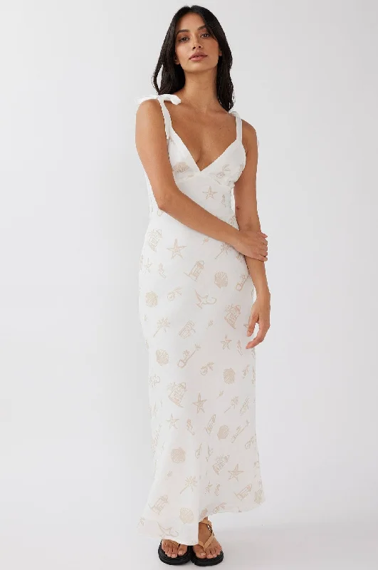 Savings Event Jaya Tied Shoulder Maxi Dress Print Beige
