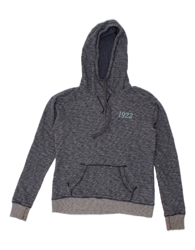 Crazy Deals HOLLISTER Womens Graphic Hoodie Jumper UK 10 Small Navy Blue Flecked