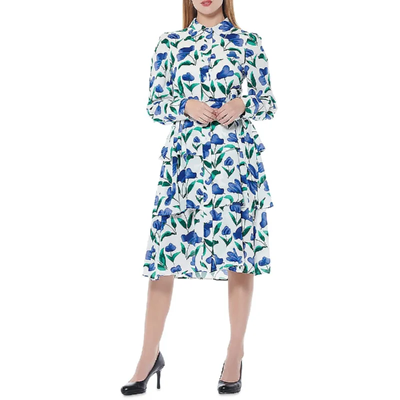 Limited Availability Womens Floral Print Tiered Shirtdress