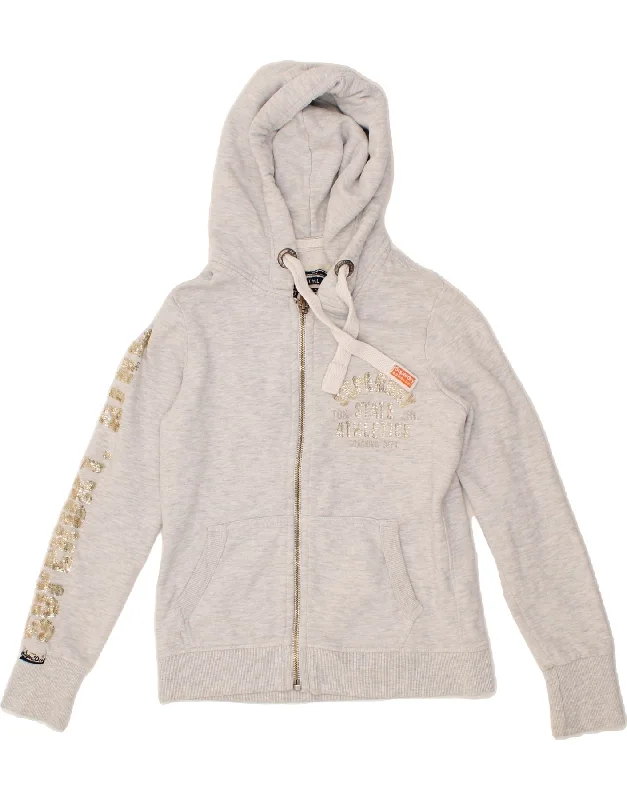 Price Rollback SUPERDRY Womens Graphic Zip Hoodie Sweater UK 14 Medium Grey Cotton