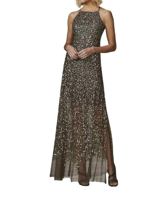 Today’s Deal Halter Sequin Gown In Lead