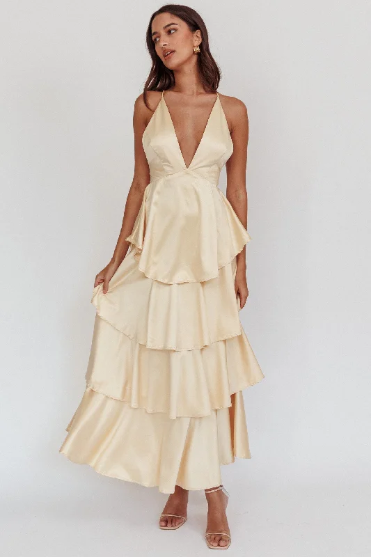 Extra Savings Auguste Tiered Frill Strappy Back Dress Butter